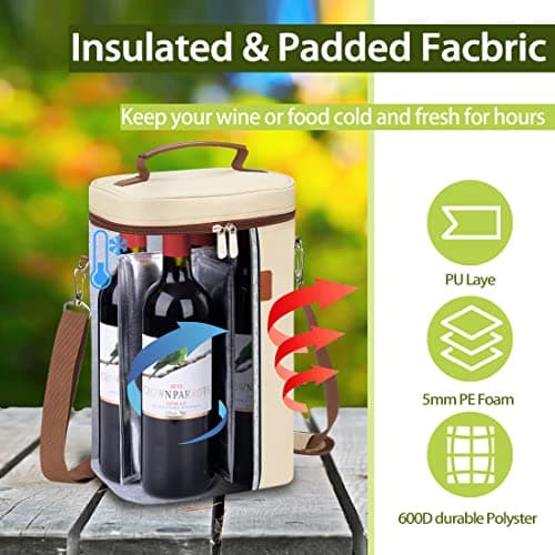 Tirrinia 4 Bottle Wine Gift Carrier - Leakproof & Insulated Padded Portable Versatile Wine Carrying Cooler Tote Bag for Travel, BYOB Restaurants, Wine Tasting, Parties,Gift for Wine Lovers, Beige
