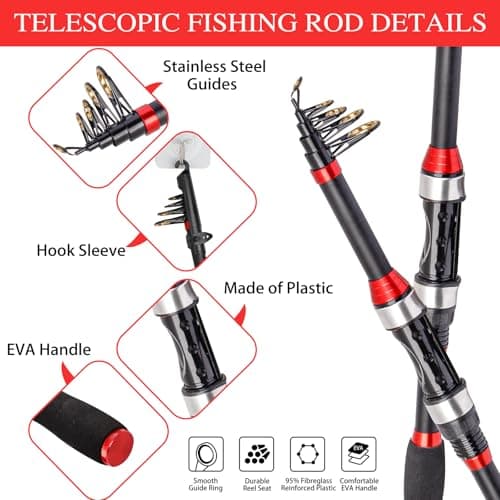 I00000 Fishing Rod and Reel Combos with Fiberglass Telescopic Fishing Pole - Spinning Reel Fishing Carrier Bag, Freshwater and Saltwater Fishing Rod Kit,Travel Fishing Kit for Bass Trout