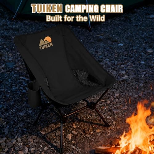 Ultralight Camping Chair Backpacking Chair, Portable Camp Chair with Cup Holder & Storage Bag, Lightweight Compact Folding Chair for Hiking, Travel, Picnic Mountaineering(Deep Black)