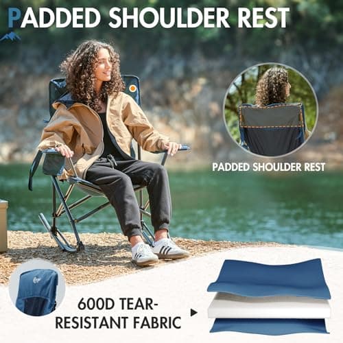 Portal Outdoor Rocking Chair Camping Folding Portable Rocker with Cup Holder Side Pocket Carry Bag, Support 350LBS (Midnight Blue)