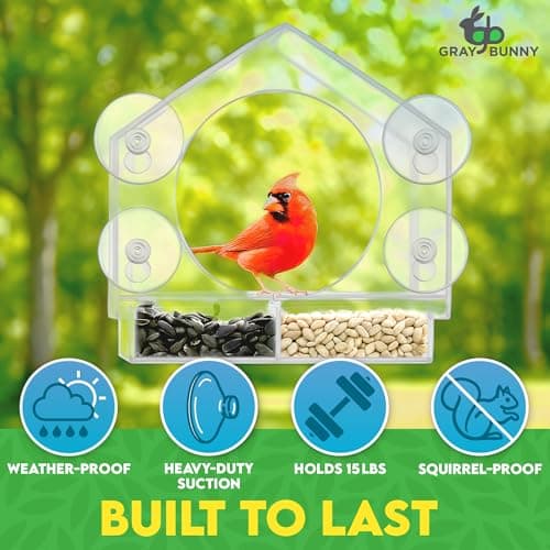 Window Bird Feeder with Strong Suction Cups - Gifts for Grandma Bird Watching Gifts for Grandpa Backyard Birding (Large House)