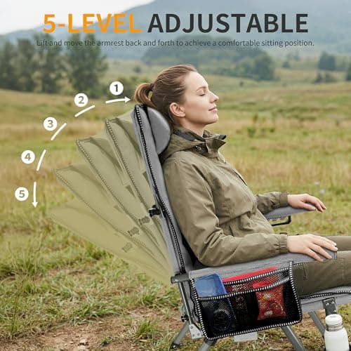 Folding Camping Chair with Cup Holder and Storage Bag, Heavy Duty Support 400 LBS, Oversized Collapsible Portable Adjustable Back Support Camping Chair for Outdoor Lawn Patio Balcony