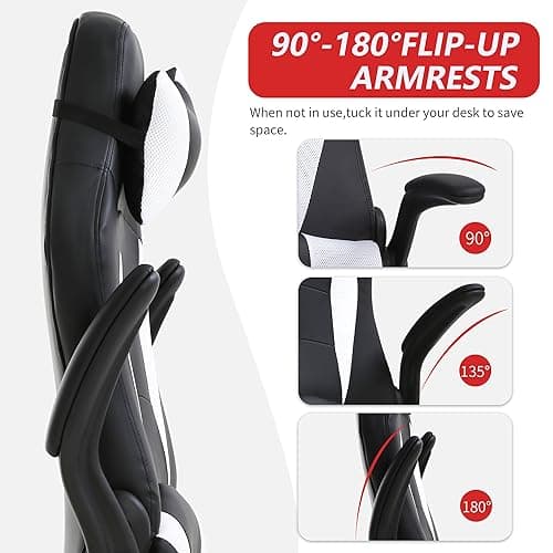 PayLessHere Gaming Chair Desk Chair Gamer Chair Ergonomic Office Chair With Lumbar Support Padded Up Arms Adjustable Headrest Pu Leather High Back Office Chair Gamer Chair For Adults Women Men (White)