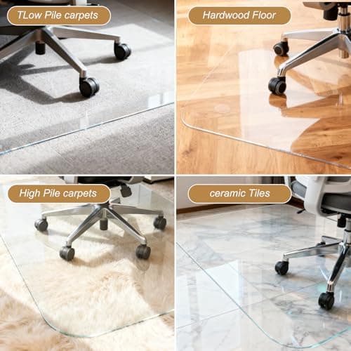 Vicwe Glass Chair Mat for Carpet,32"x48" Tempered Glass Office Chair Mat,1/5" Thick Glass Chair Mat with Rounded and Polished Edges,Smooth Glide for Carpet & Hardwood Floor Protection