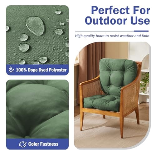 IPYNBAP Outdoor Chair Cushions Set of 2, Patio Chair Cushions with Ties, 19x19+5” Tufted Outdoor Seat Cushions, Waterproof Patio Furniture Cushions, Outdoor Dining Chair Pads, Forest Green