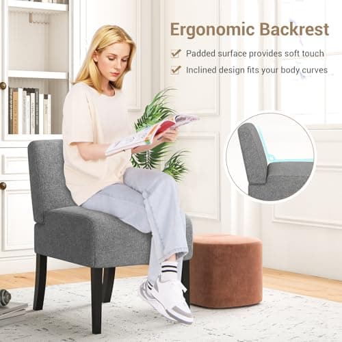 Giantex Armless Accent Chair Set of 2, Upholstered Living Room Chair with Rubber Wood Legs, Modern Slipper Side Chair, Reading Chair for Living Room, Bedroom, Waiting Room, Office, Small Spaces, Grey