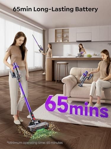 SMOTURE Cordless Vacuum Cleaner, 600W 50KPA 65Mins Vacuum Cleaners for Home, Cordless Stick Vacuum with LED Touch Screen, Anti-Tangle Wireless Vacuum, Handheld Vacuum for Pet Hair/Carpet/Floor