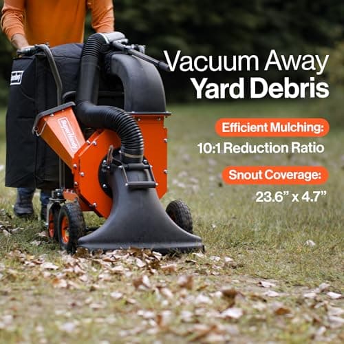SuperHandy Leaf Vacuum & Wood Chipper - 7 HP 209CC Gas Engine, 10:1 Mulch Ratio, 6 Bushel Bag Capacity, Castor Wheels, Dual Function: Walk-Behind Leaf Vacuum Mulcher & Wood Chipper