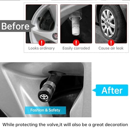 Tire Valve Stem Cap Cover Fit for Toyota Belt O-Ring Seal Corrosion Resistant Tire Valve Caps Car Accessories 4Pc Black