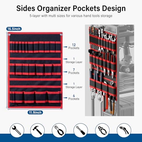 Floor Rolling, Large Tools Storage Cart on Wheels, Heavy Duty Drill Battery Station, Utility Rack Shelf for Garage Workshop JUNNUJ Power Tool Charging Organizer Cart, 8 Outlet 3 USB, 6 FT Cord, Red B0F378R323
