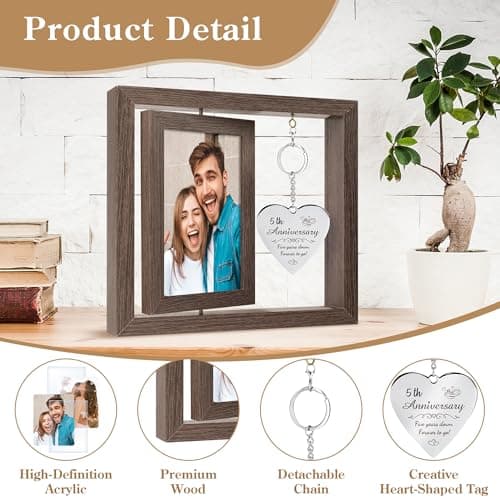 5 Year Aniversario Gift for Her 5yr Anniversary Picture Frame Wood Gifts for 5th Anniversary Wedding Photo Frames Gift for Wife 5 Year Anniversary Decorations for Couple Wedding Anniversary