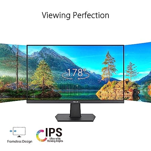 ASUS 24 Inch Frameless Monitor - 23.8-inch viewable, IPS, Full HD, 100Hz, 1080P, 1ms, Adaptive-Sync, for Working and Gaming, Flicker Free, HDMI, VESA Mountable, Tilt - VA24EHF