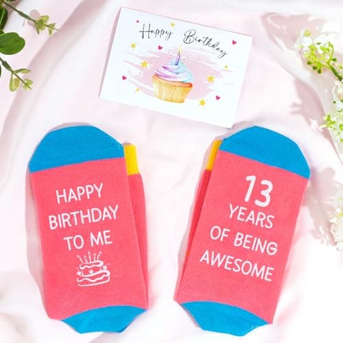 13th Birthday Gifts for Girls – Gift Set for 13 Year Old Girl with Glass, Jewelry, Bracelet, Socks, Makeup Bag – Teen Girl 13th Birthday Decorations – Present for Daughter, Niece, Granddaughter