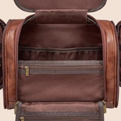 Large Hanging Leather Dopp Kit Engraved Monogram Brown Waterproof Bathroom Shaving Grooming Accessory|Luxury Unique Male Gift Personalized Gifts for Men Dad Father Birthday Toiletry Travel Bag J B0GL21B7QQ