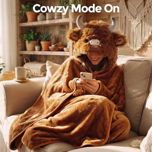 Full-Body Coverage, Hands-Free Design, Phone Pocket, For Home, Camping & Lounging, Birthday Gifts for Women & Animal Lovers Mewaii Highland Cow Gifts Wearable Blanket Hoodie Soft Highland Cow Blanket B0CGRGNP6W
