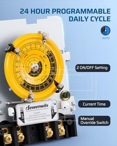DEWENWILS 24-Hour Mechanical Timer Switch - 120VAC SPST, 2HP 40A, Metal Enclosure, Heavy Duty, Manual Override, Ideal for Pool Pump, Water Heater, Lights and Fans, Weatherproof, ETL Listed, Gray