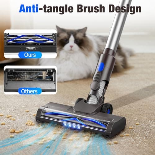 Cordless Vacuum Cleaner, Upgraded 40Kpa Stick Vacuum Cleaners for Home, 8 in 1 Lightweight with Self-Standing, 1.5L Dust Cup & Anti-tangle, Rechargeable Vacuum for Hard Floors Carpets Pet Hair