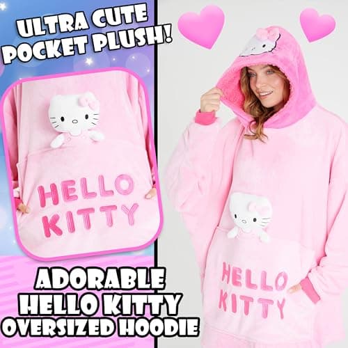Hello Kitty Blanket Hoodie for Women Teens Wearable Blanket Sherpa Lined Fleece