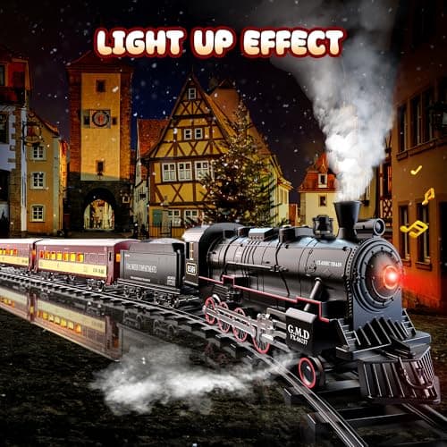 Hot Bee Train Set for Boys, Alloy Remote Control Train Sets with Steam Locomotive, Light Up Cars and Tracks, Electric Trains Set Toys for Toddler Kids, Christmas Toys Gifts for 3 4 5 6 7 8+ Year Old