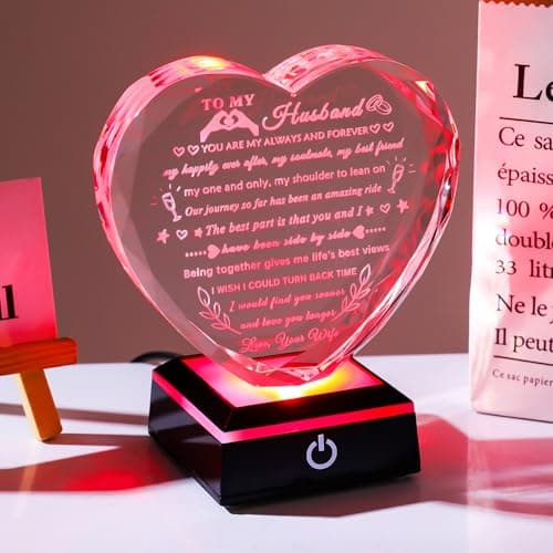 YWHL Gifts for Husband from Wife with Colorful LED Base Anniversary Birthday Gifts for Husband to My Husband Crystal Heart keepsake I Love You Gifts for Him on Valentine Christmas Fathers Day B0D86M2CG9