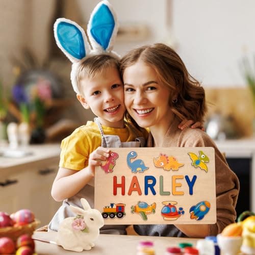 Personalized Wooden Name Puzzles for Toddlers 1-3 | Custom Wooden Name Puzzle for Easter Basket Stuffers for Toddler | Customized Baby Gifts for Boys Girls First Birthday B0CRP7NTR5