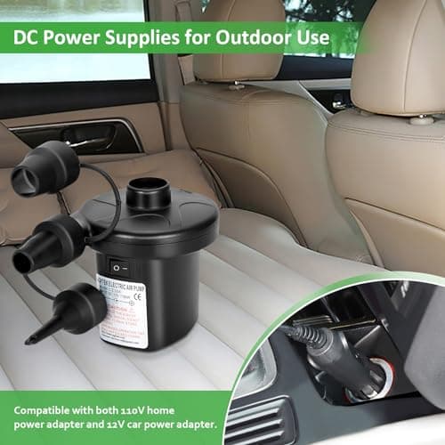 AGPTEK Electric Air Pump,Portable Air Pump with 3 Nozzles, 4.5kPa Quick-Fill,110V AC/12V DC Inflator/Deflator Pumps for Outdoor Camping, Inflatable Air Mattress Beds, Boats, Swimming Ring
