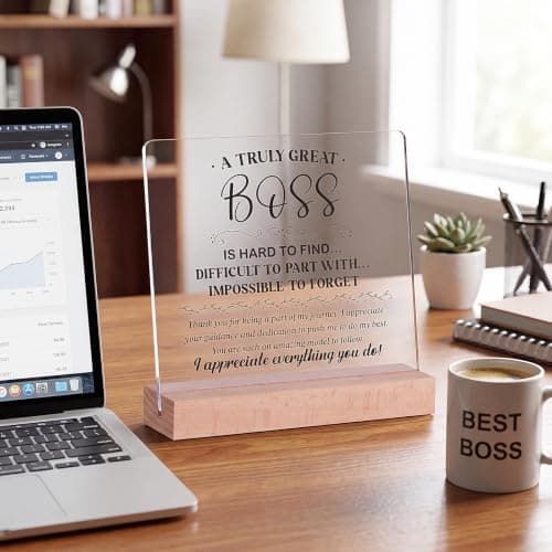 Gifts for Boss Female, Acrylic Plaque Decor Birthday Thank You Gifts for Women Men Office Decor Boss Gifts for Women, 5.5 x 5.9" Acrylic Plaque Gift for Boss Women Man B0H8B3XHLP