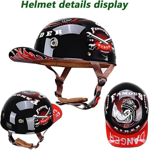 Baseball Motorcycle Half Helmet DOT Approved for Adults Universal Hat Style Helmet with Adjustable Quick Release Buckle Fits Bicycle Cruiser Scooter