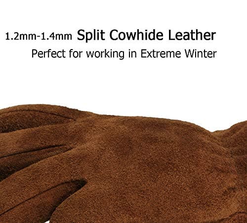 OZERO Work Gloves Winter Insulated Snow Cold Proof Leather Glove Thick Thermal Imitation Lambswool - Extra Grip Flexible Warm for Working in Cold Weather for Men and Women (Brown,Large)