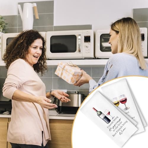 Friends and Wine Kitchen Towels Set of 2, Gifts for Wine Lovers Dish Tea Bar Towels for Kitchen Bar Cart Decor, Wines Gifts for Women Men Decorative Hand Towels, 16x24 Inches B0F2Z76VNH