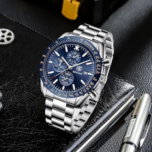 BENYAR BY BENYAR Watch for Men Analog Quartz Chronograph Waterproof Luminous Designer Mens Wrist Watches Business Work Sport Casual Dress Watch with Silicone Strap Elegant Gifts for Men