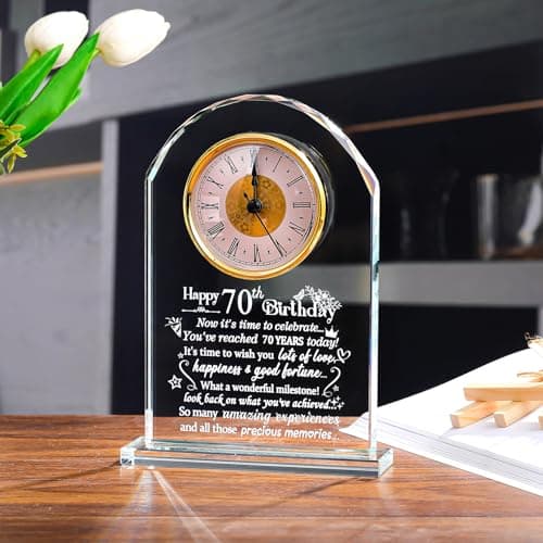 Ornalrist Happy 70th Birthday Glass Clock Gifts for Women, Men - 70 Year Old Birthday Keepsake for Mom, Dad, Parents Home Decor (8.3'' Gift Boxed)