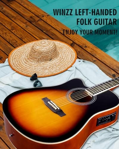 Winzz 4/4 Electro Acoustic Guitar, Left-Handed Western Guitar Set, Adult Beginners, Acoustic Guitar 41 Inch with 4-Band Equaliser (Dreadnought,Glossy Sunburst)