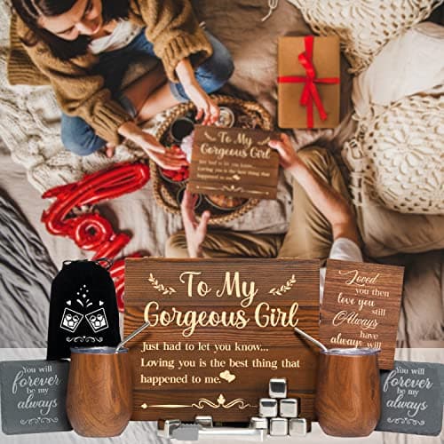 Anniversary for Her Girlfriend Wife Gift Romantic Birthday 5 Year 5th 1 Year First Anniversary Wood Gifts Wooden Cute Wine Tumbler Set Engraved To My Gorgeous Girl