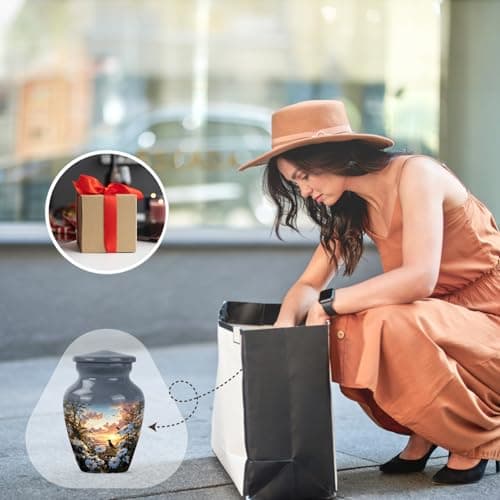 Daisies Flower Urn - Mini Urns for Ashes for Women - Companion Urn for Husband & Wife - Decorative Sunset Urns for Human Ashes Dad - Mom Cremation & Burial - 3 Inch B0GRVFZDP2