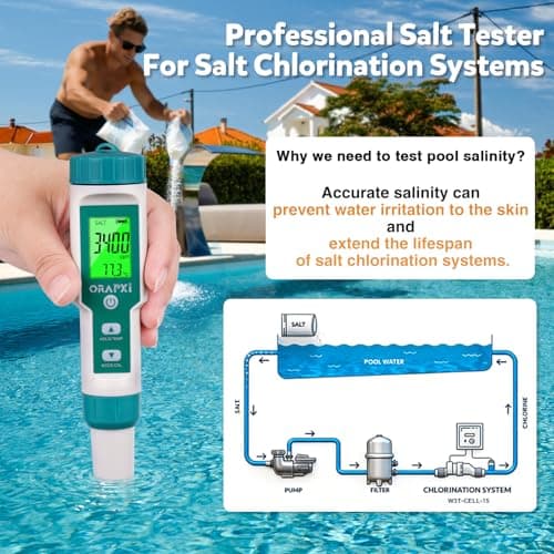 Pool Salt Tester ORAPXI pH and Salt Meter for Saltwater Pool pH and Salinity Digital Tester 5 in 1 Salt Meter for Swimming Pools Hot Tubs and Swim Spas