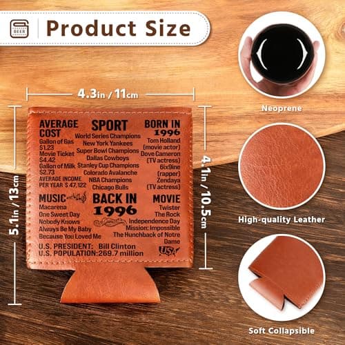 Cheers to 30 Years Vintage 1996 Leather Can Sleeve, Funny 30th Birthday Bday Gift for Dad, Mom, Husband, Wife, Uncle, Papa 30th Birthday Gifts Men 30 Years Old Happy Birthday Decorations for Women B0GS61V21G