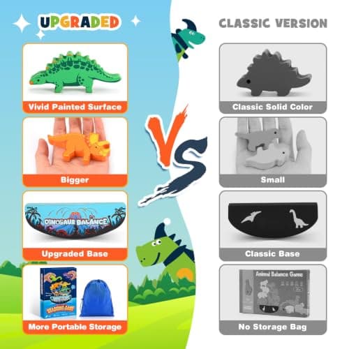 IPOURUP Dinosaur Toys for Kids 3-5: Wooden Stacking Montessori Toys for 3 4 5 6 7 8 Year Old Boys Girls Birthday Gifts for Kid Ages 4-8 Balance Competition Game for Family Stocking Stuffers