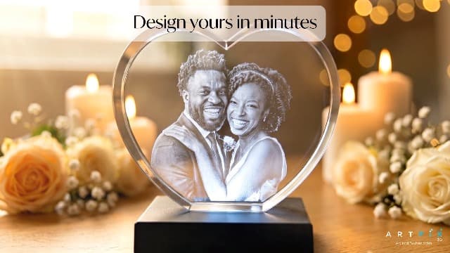 ArtPix 3D Crystal Photo, Personalized Gifts for Women, Wife, Men, Mom, Father, Her, Him, Dad, Grandpa, Great Customized Gift with Your Own Photo, Custom Glass 3D Laser Etched Picture Wedding - Heart