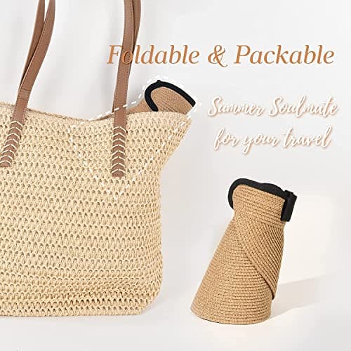 FURTALK Womens Sun Visor Hat Straw Sun Visors for Women Summer Packable Ponytail Beach Hats for Women Travel UPF 80+