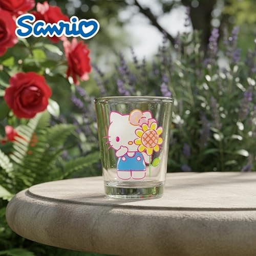Silver Buffalo Sanrio Hello Kitty Spring Garden Flowers 4 Pack Mini Glass Set, 1.5 Ounces