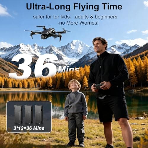 4K Drones with Camera for Adults,Foldable Drone for Beginners with 3 Batteries 36-Min Flight Time,HD FPV Transmission Drone,Mini RC Quadcopter with Gesture Selfie,One Key Start,Altitude Hold,3D Flips,3 Speed Modes Easier to use,Black