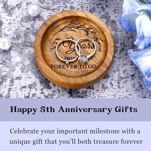 Wood Ring Dish 5 Year Anniversary Wood Gifts for Him Her - 5th Anniversary Wedding Gifts for Wife Husband, 5 Year Marriage Aniversario Wooden Jewelry Dish for Women Men, Fifth Aniversario Ideas
