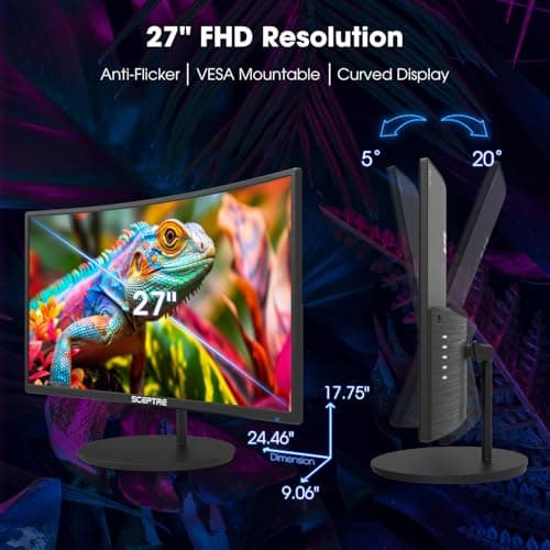 New! Sceptre Curved 27-inch Gaming Monitor 100Hz 1080p R1500 98% sRGB HDMI x2 VGA Build-in Speakers, VESA Wall Mount Machine Black 2026 (C275W-1920RN Series)