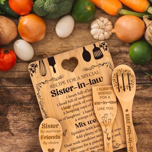 Gifts for Sister in Law - "Recipe for a Special Sister-in-Law", Sister in Law Birthday Gifts Engraved Bamboo-Made Cutting Board Set, Sister in Law Christmas Gifts.