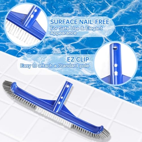 Pool Brush Head, 17" Pool Brushes for Cleaning Pool Walls, Curved Ends High-Efficiency Pool Scrub Brush,Premium Nylon Bristles Pool Brush with EZ Clip