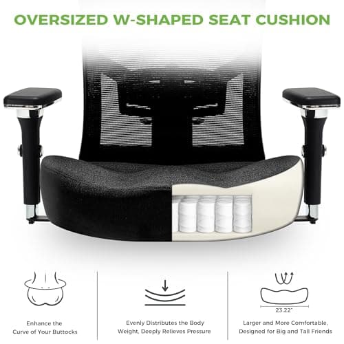 Big and Tall Office Chair 700lbs with Ergonomic W Wide Thick Seat Cushion, Oversized Mesh Desk Chair with Adjustable Lumbar Support, Computer Chair with Upgraded 4D Armrests