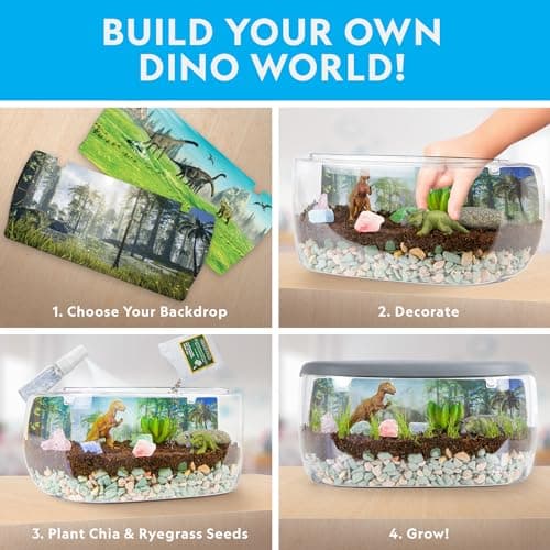 National Geographic Light Up Dinosaur Terrarium Kit for Kids – Build a Dino Habitat with Real Plants & Gemstones, Night Light, Science Kit, Dinosaur Toys for Kids Ages 6 7 8 9 (Amazon Exclusive)