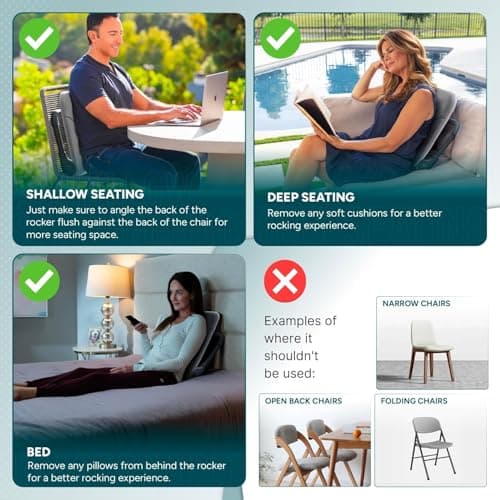 READY ROCKER Ultra| Adjustable Ergonomic Portable Rocker | Back Pain Relief & Relaxation | Back & Lumbar Support for Chair | Lightweight & Portable | 4.0 Model (Dove)
