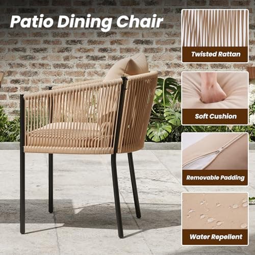 Soohow Rattan Outdoor Patio Dining Chairs Set of 6, Woven Wicker Chairs with Cushions, All Weather Ergonomic Comfort, for Balcony, Backyard and Poolside